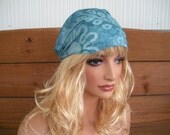 Headband Fabric Headwrap Womens Fashion Accessories Hair Bandana in Blue Batik with floral pattern print