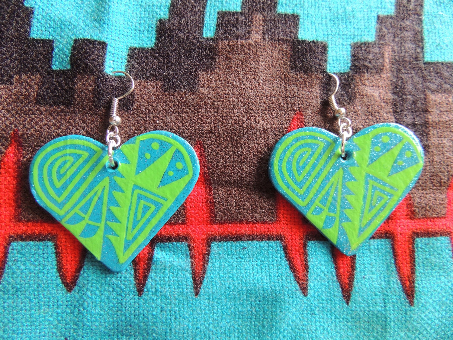 Heart Shaped - Hand Painted Native American Earrings