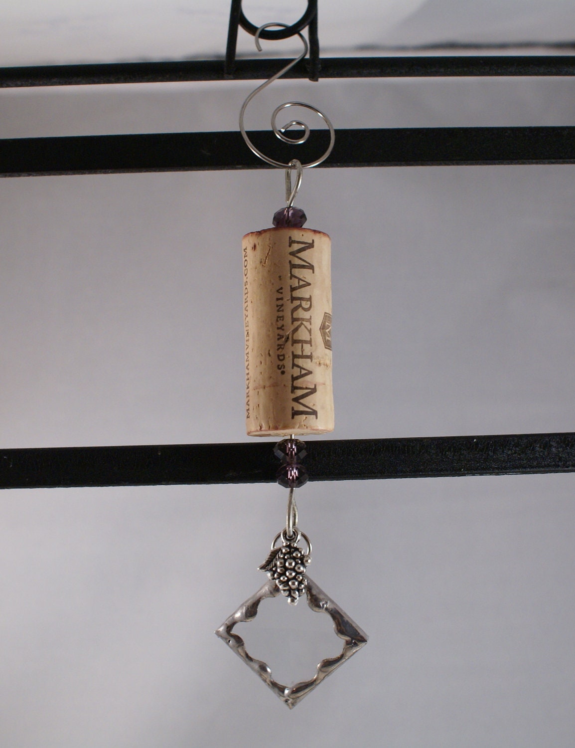 Bevel Wine Cork Ornament-Tibetan Silver Grape Cluster Charm-Christmas Tree or Holiday Package Embellishment