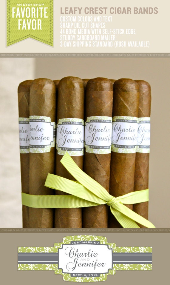 48 Wedding Cigar Bands - Custom Printed Labels - Leafy Crest
