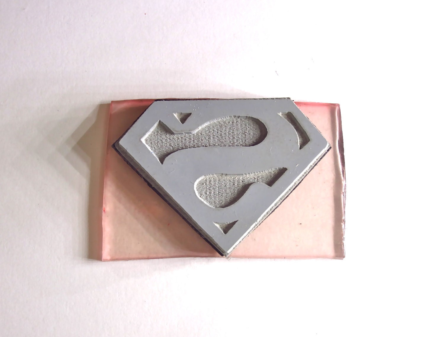 Superman Logo Stamp - Small Rubber Stamp on round wood plug 0.75" - NEW SIZE