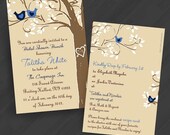 Mod Blue Birdies Invitations with Recipe Cards for Shower/Engagement/Wedding/Your Special Event (Shown in Blue/Brown)