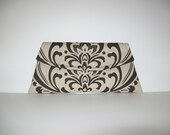 Linen and Chocolate Brown Damask - Classic Angled Clutch