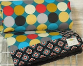 Baby Boy or Girl  Modern Quilt/Blanket - Soft minky fleece backing (ready to ship)  - Large Dots With Diamond Border