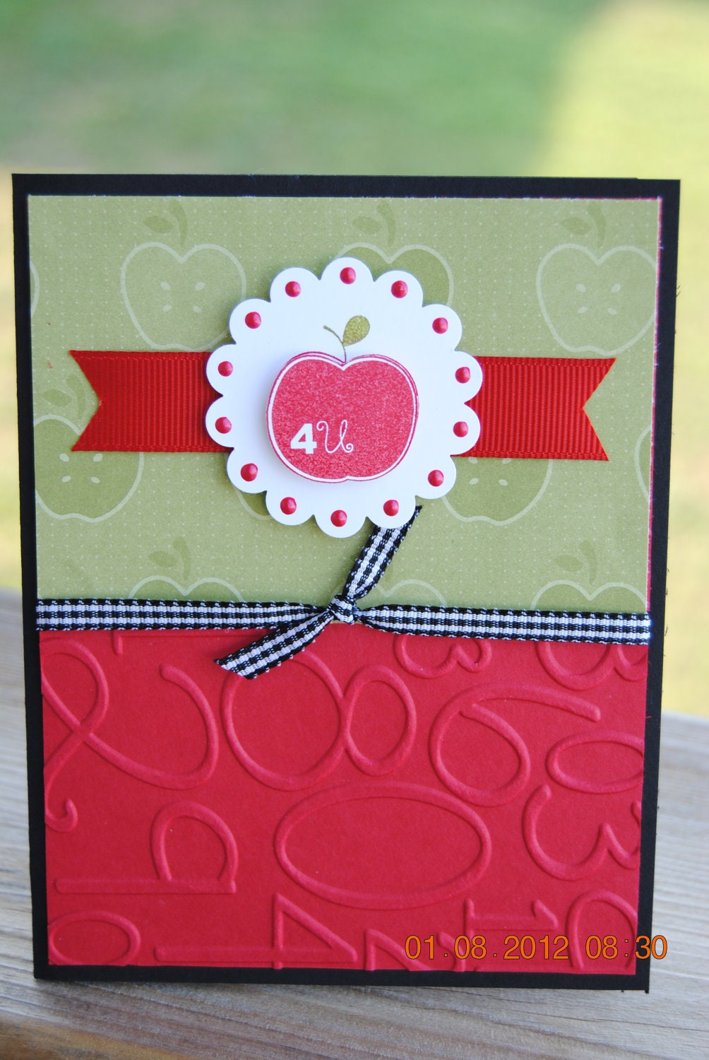 Handcrafted Apple Teacher Thank You, Thinking of You Card