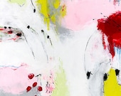 Pink Yellow Original Abstract Painting 12x12 acrylic contemporary art on canvas board white red geometric gift for her