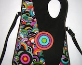 2in1 MEDIUM BAG Slig Bag cross body purse tote shoulder iPad case cover mixed fabrics in Rainbow-Colorful-Black  with Circles