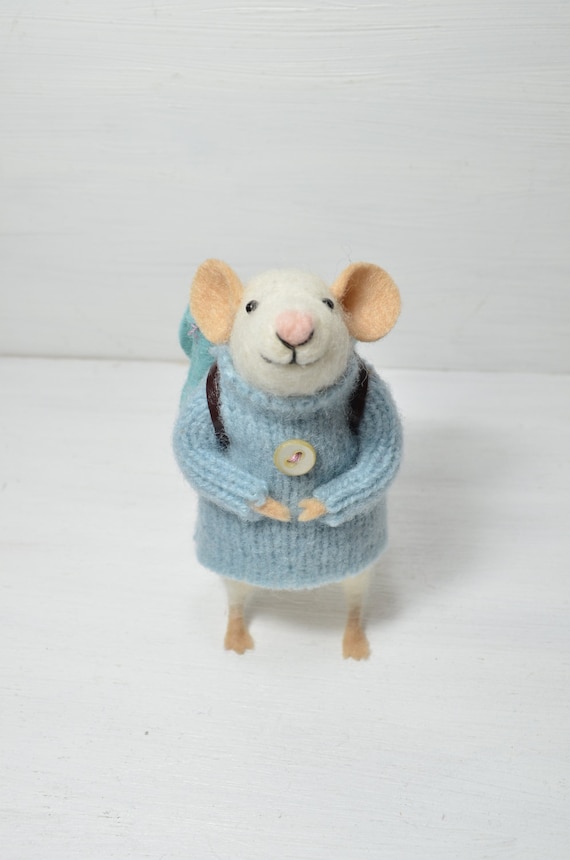 THE LAST ONE Little Traveler Mouse - unique - needle felted ornament animal, felting dreams made to order