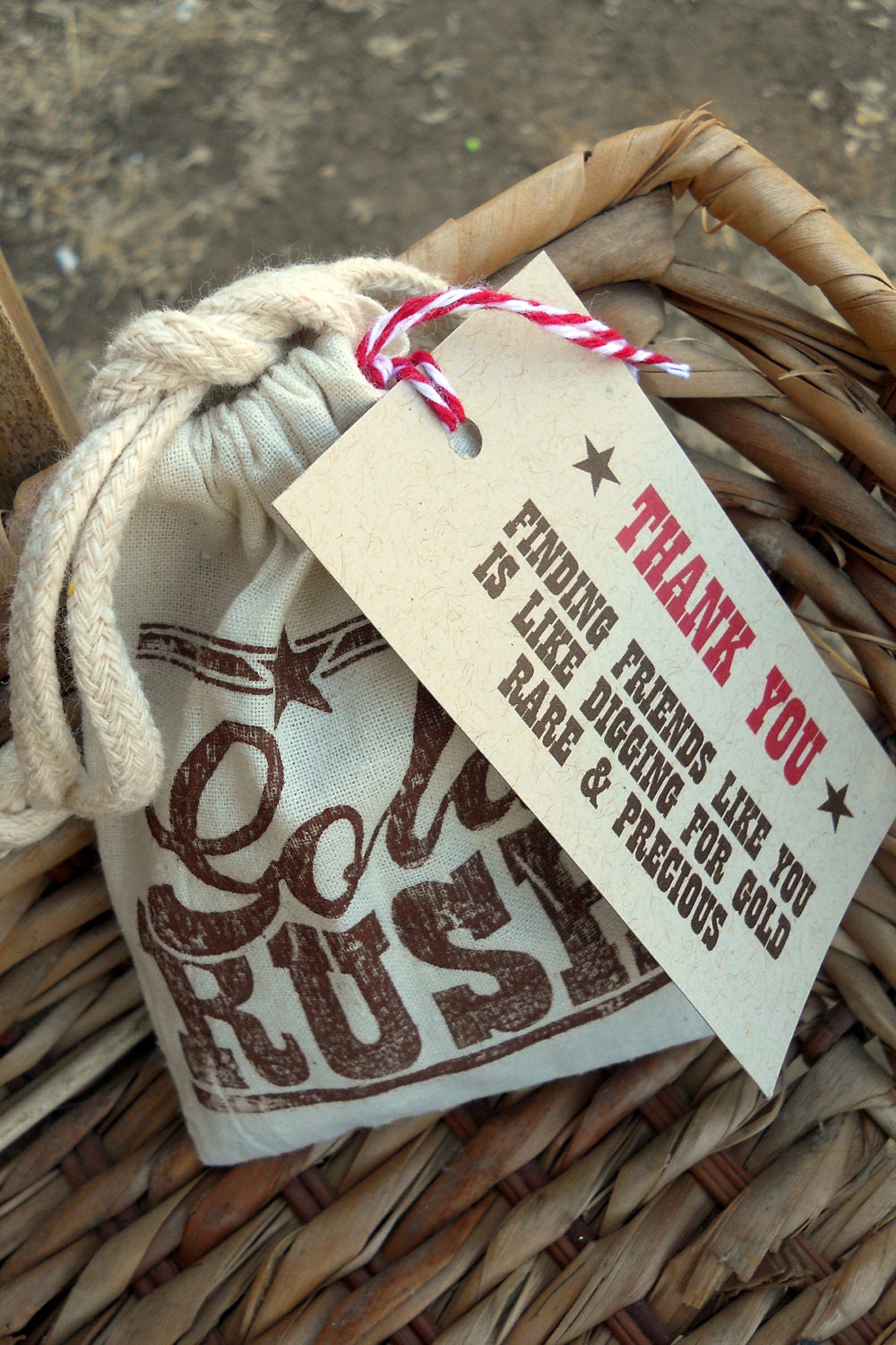 Gold Rush - 12 Party Favor Bags - Fabric with String Tie - Candy or Prize