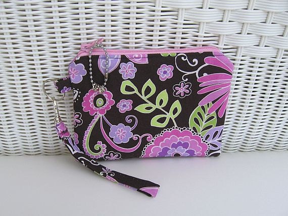 Boho Orchid  Wristlet / Padded Pouch / Womens Wristlet