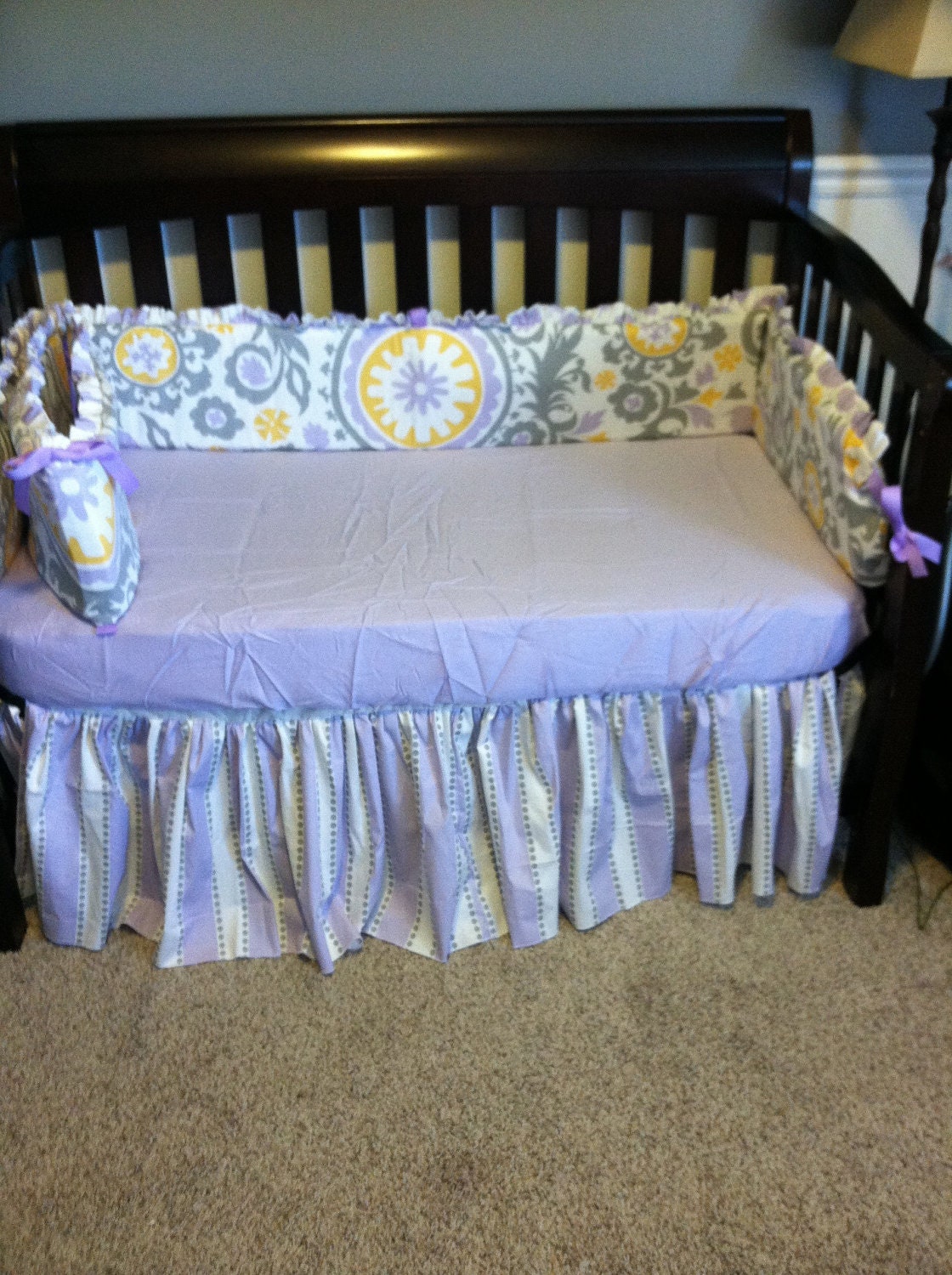 Custom Gray and Purple Crib Bedding for a Girl YOU DESIGN