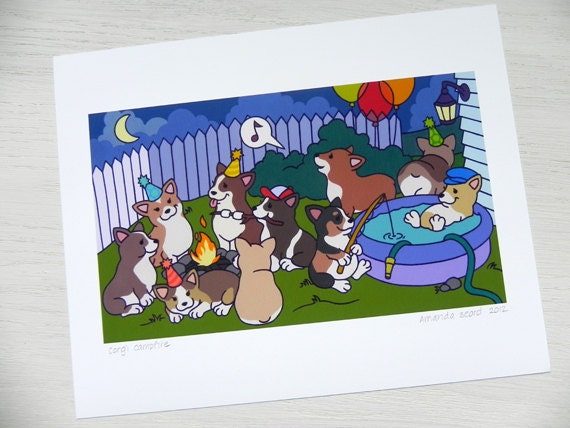 Corgi Campfire Art Print (8 x 10)
