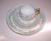 Antique Bavarian Porcelain Plates Cup and Saucer Shabby Chic Cottage Romance 4 pc Hand Painted Roses