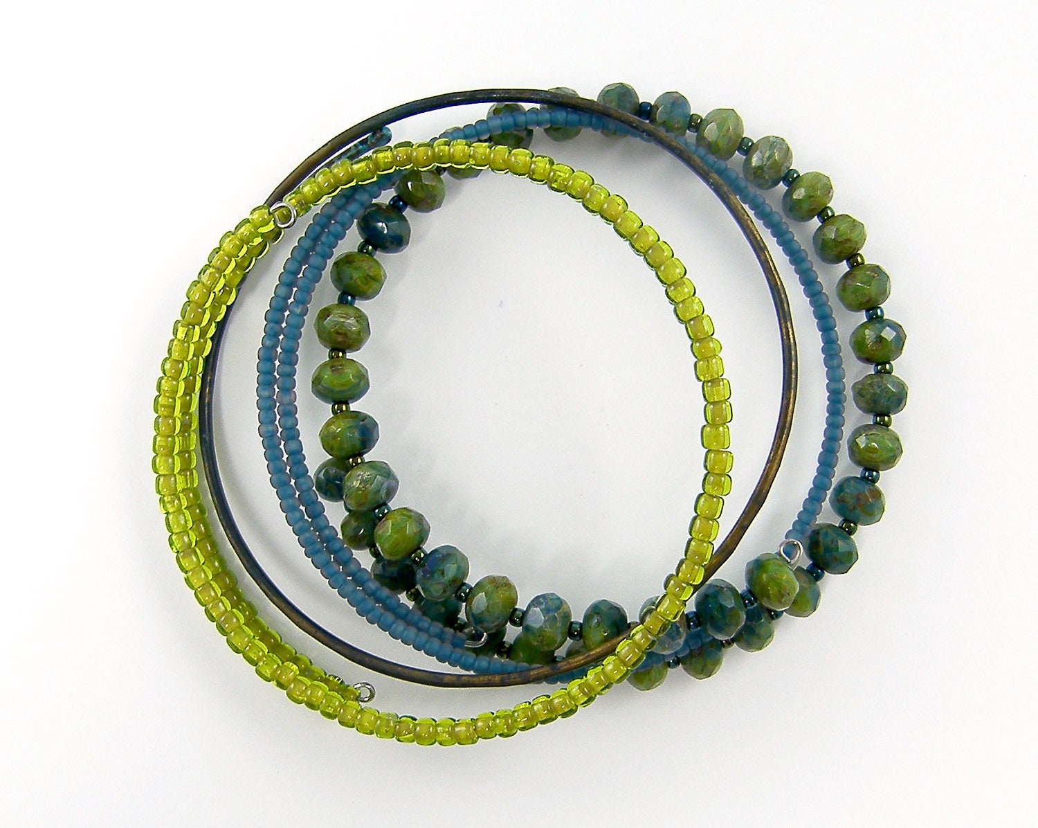 Teal Bangle, Teal Bracelet, Green Bracelet, Green Bangle, Blue Bangle Bracelets, Bangle Bracelet Set, Stackable Memory Wire Beaded Bracelets