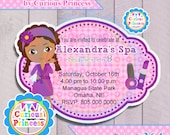 364 SPA Birthday invitations digital PRINTABLE file sent to your email girly girl with mask robe nail polish