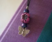 Lavender Purple Butterfly Bookmark Button Beaded Book Thong