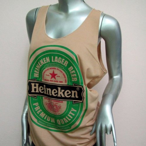 HEINEKEN Beer T-Shirt Women shirt Tank Tops vest sleeveless shirt silkscreen shirt Rock Punk classic backless charity Brown K23 Size S
