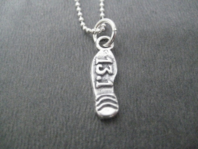 13.1 FOOTPRINT 20 inch Sterling Silver Half Marathon Running Necklace on 20 inch Sterling Silver Ball chain - Run 13.1 Necklace