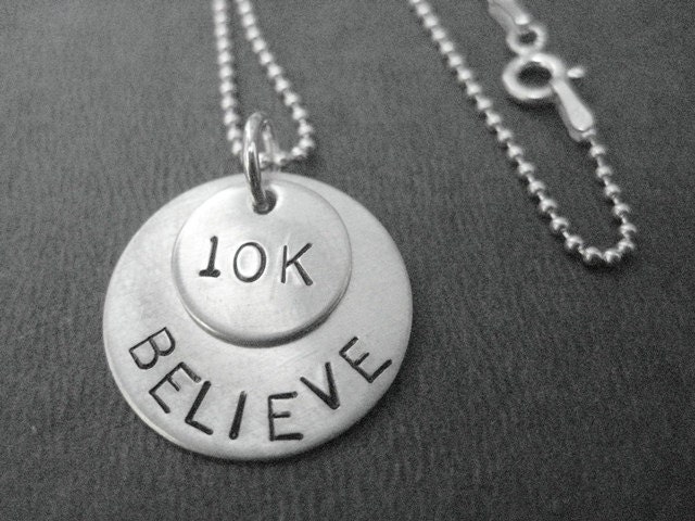 BELIEVE in the 10K - 18 inch Sterling Silver Necklace - Running Jewelry - 18 inch Sterling Silver Ball chain - Running Jewelry