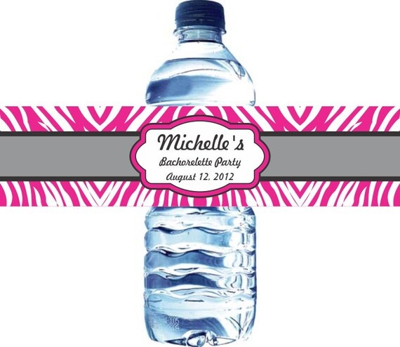 30 Pink Zebra Bachelorette Party Water Bottle Labels - Waterproof and self stick Il_570xn