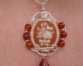 SALE - Carnelian Cameo Pendant, wire-sculpted, complete with chain - as seen on T.V.