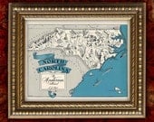 Custom MAP Art Print NORTH CAROLINA Vintage Retro Personalized Map Wedding Housewarming Gift Home Decor Wall Decor 8x10 All States Available
