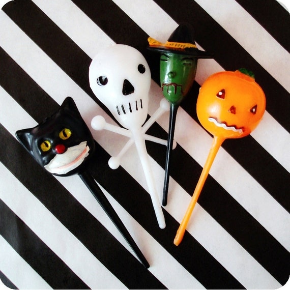 Halloween Cupcake Toppers - 24 Vintage Inspired Halloween Cupcake Picks Il_570xn