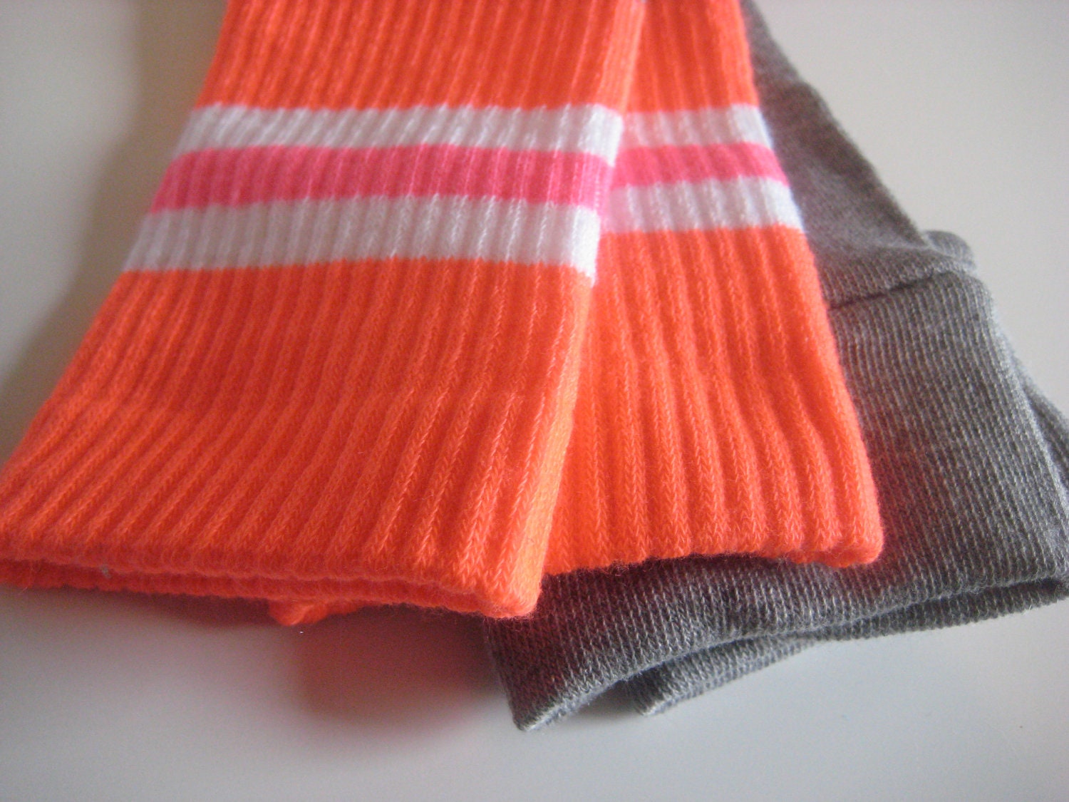 Grey Baby Leggings with Orange, Pink, and White Stripes