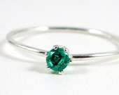 Tiny Emerald Stacking Ring - Sterling Silver