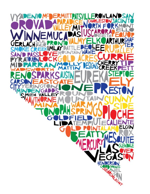 NEVADA State Digital illustration Print with Reno Las Vegas