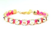 Neon AB Rhinestone Chain Bracelet in Hot Pink - Austrian Crystal