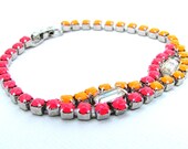 Neon Bracelet with Hand Painted Rhinestones- Vintage & OOAK