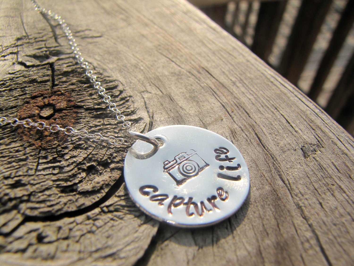Capture Life - Hand Stamped Necklace - Photographer Necklace - Camera