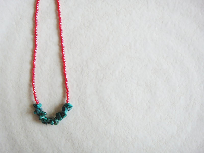 Turquoise Stone Long Necklace, Summer Seed Bead Necklace, Minimal Jewelry, Gift For Her