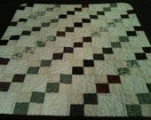 A Vintage Modern 23" X 26" Scrappy Quilt In Shades Of Burgundy and Green