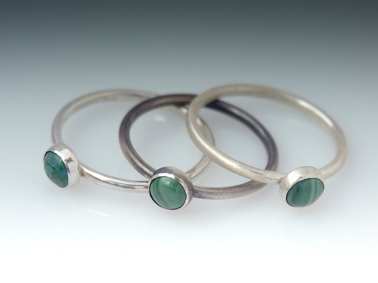 Green Ring - Stackable Sterling Silver Eilat Stone Ring