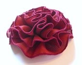 Rustic Cranberry Burlap Ruffled Fabric Flower Pin or Hair Accessory - Natural Shabby Chic