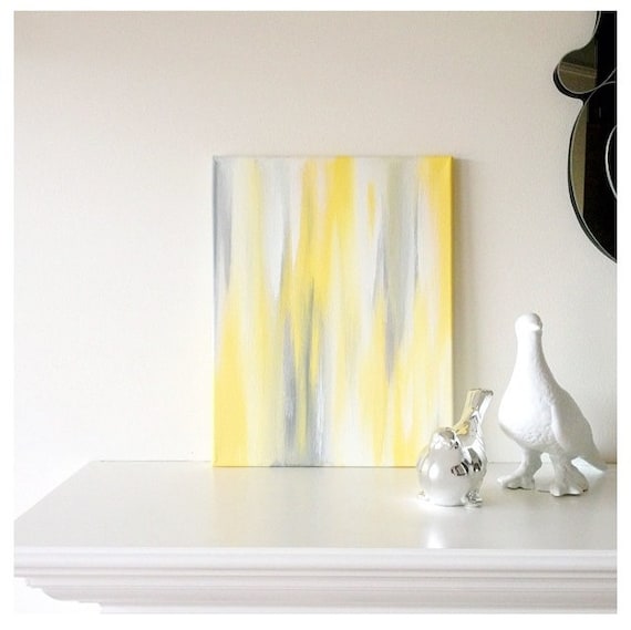 11x14 Canvas Painting- Ikat: Yellow & Grey