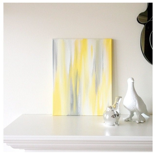 11x14 Canvas Painting- Ikat: Yellow & Grey