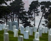 Greeting Cards Set of Two 5 x 7 San Francisco Cemetery in the fog with Golden Gate Bridge in the Background