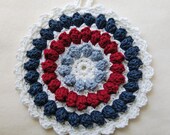 Crochet Hot Pad - Cotton - Red, White and Blue