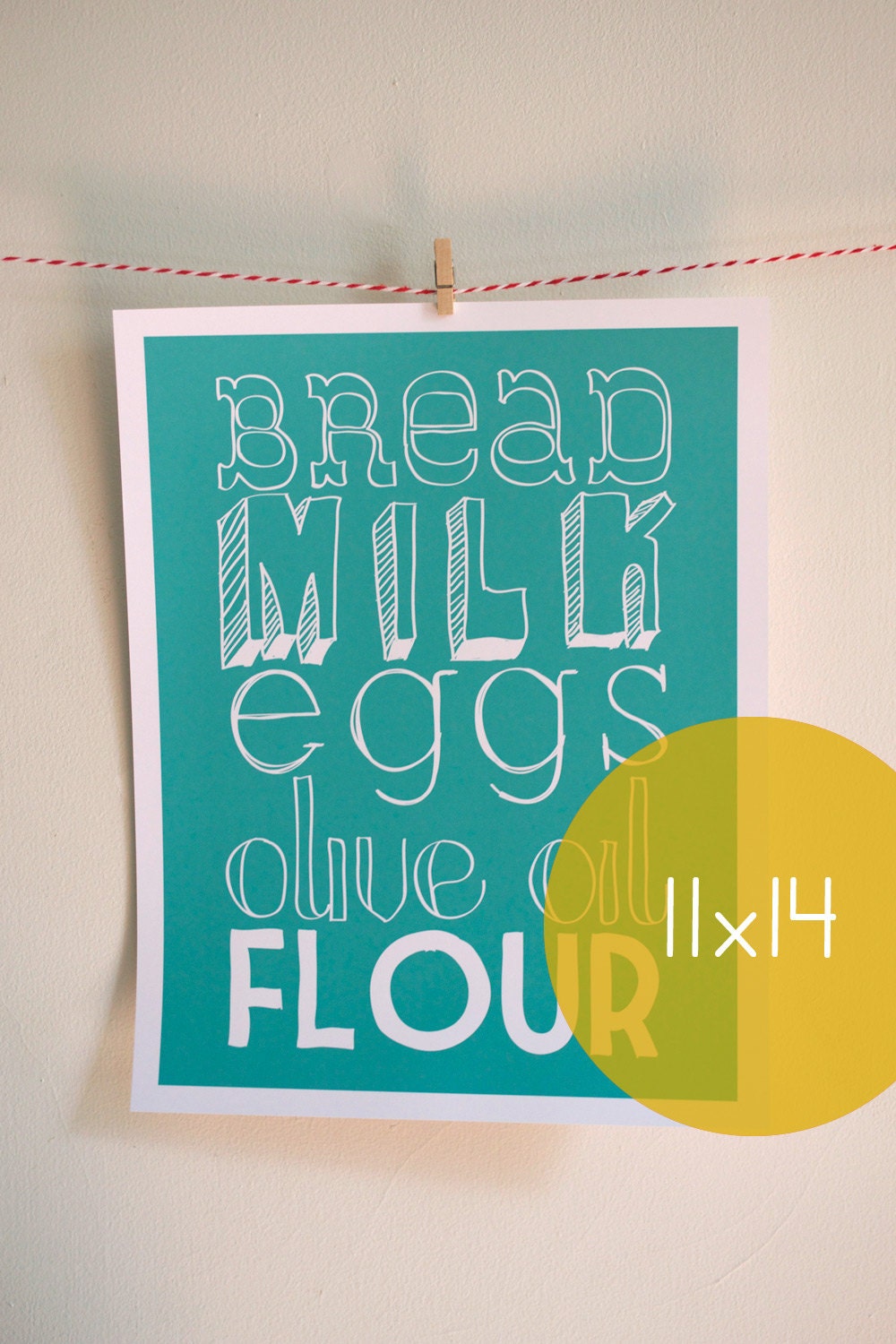 11x14 Basic Grocery List Kitchen Art Print with Handlettering