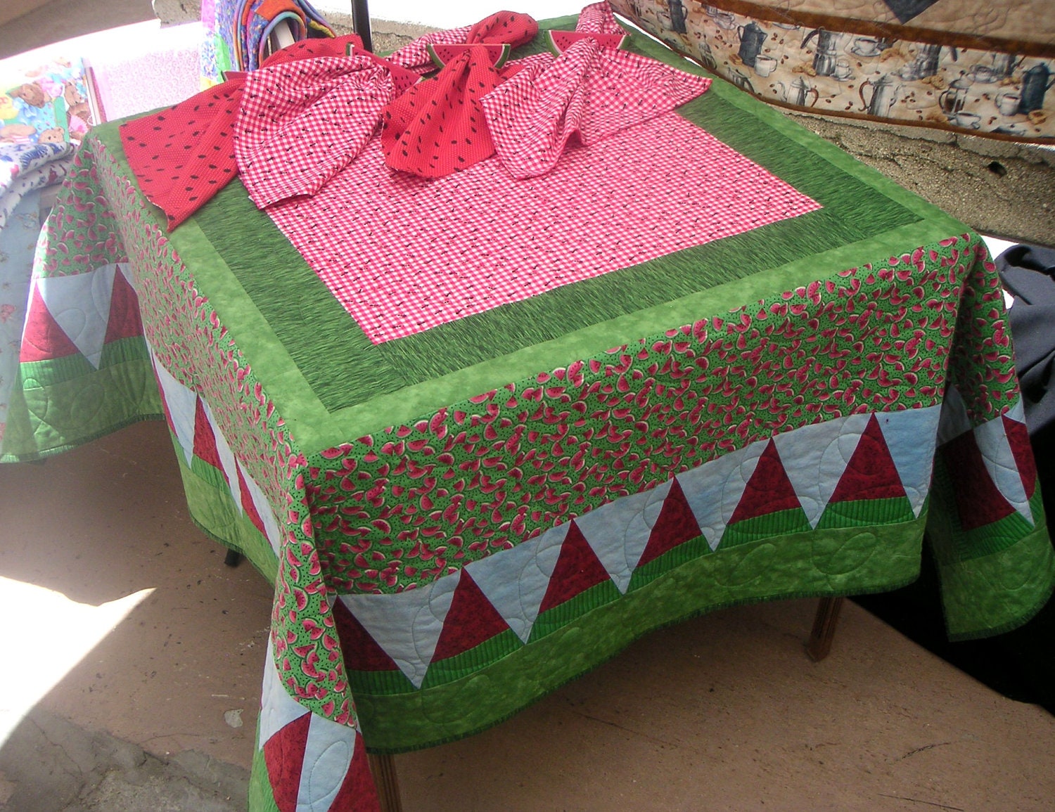 Quilted PICNIC Table Cover with accessories - 65in. X65in. square - ONE of a KIND '-)