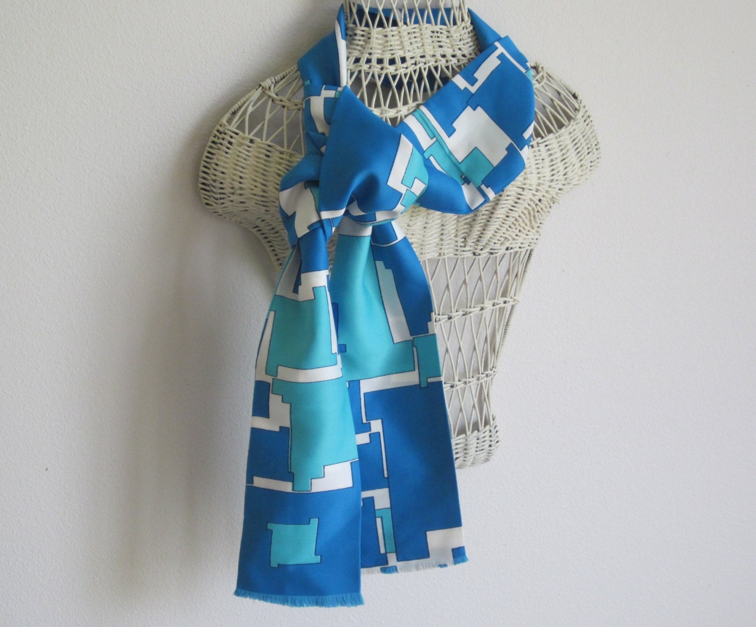 Vintage scarf blue art deco print or use as headband for gatsby look