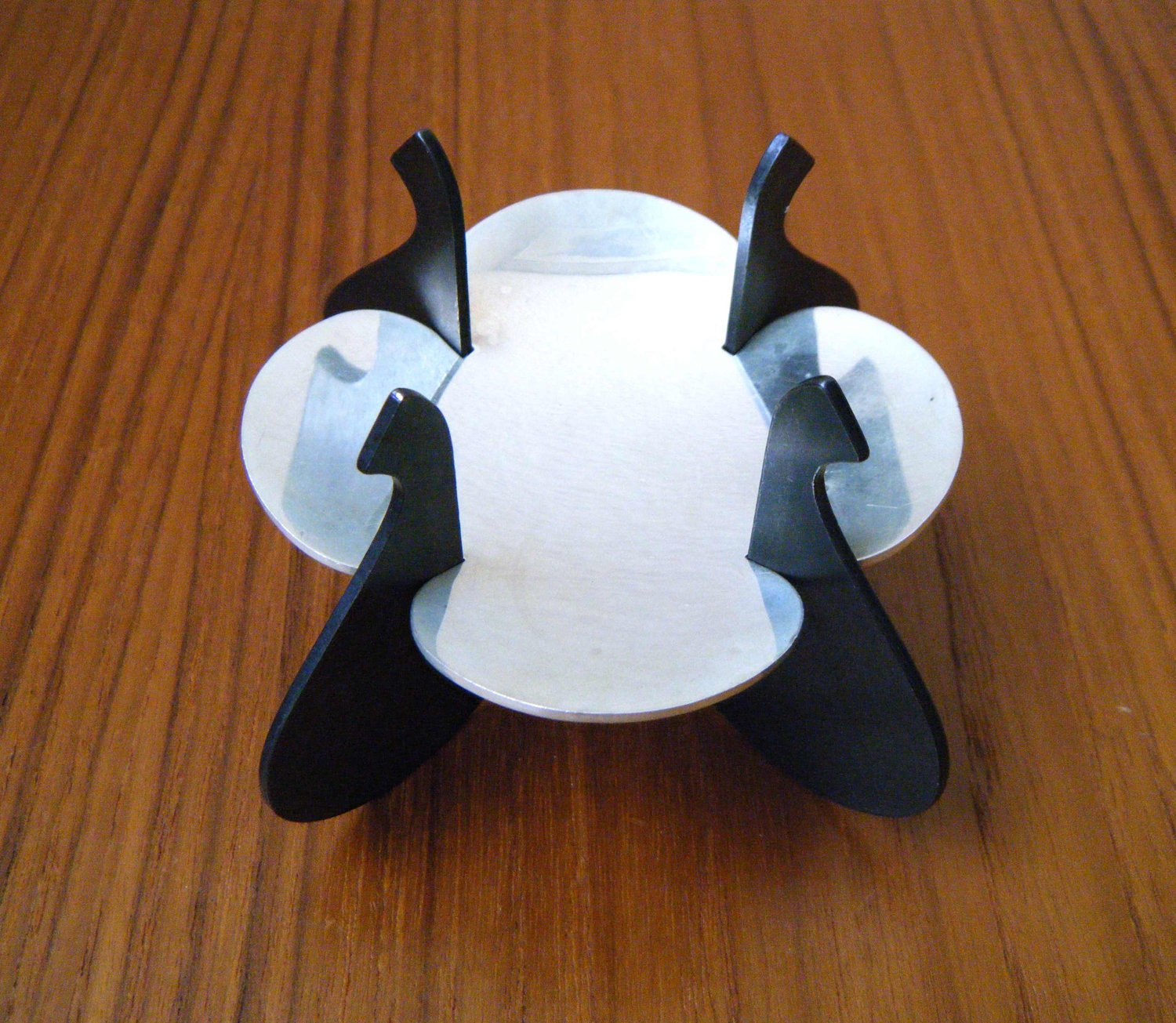 Unusual Silver Plate Pillar Candle Holder on Black Metal Base, 1960s Cohr Denmark