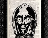 Star Wars C-3PO  - Repurposed Book Upcycled Dictionary Art Vintage Book Print Recycled Vintage Dictionary Page Buy 2 Get 1 FREE