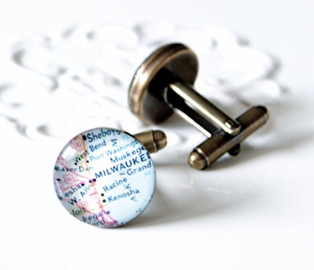 Millwuakie Map Cufflinks - antique brass gold
