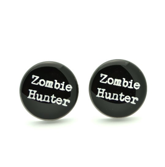 Zombie Hunter Cufflinks - keepsake gift for special occasion, wedding day gift for groomsmen - black and white cufflinks, Halloween humor