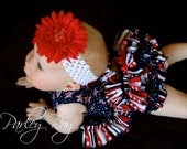 Parley Ray Stars & Stripes Patriotic Independence Pinafore Dress with Ruffled Bloomers/ Diaper Cover / 4th of July Pageants Photo Props