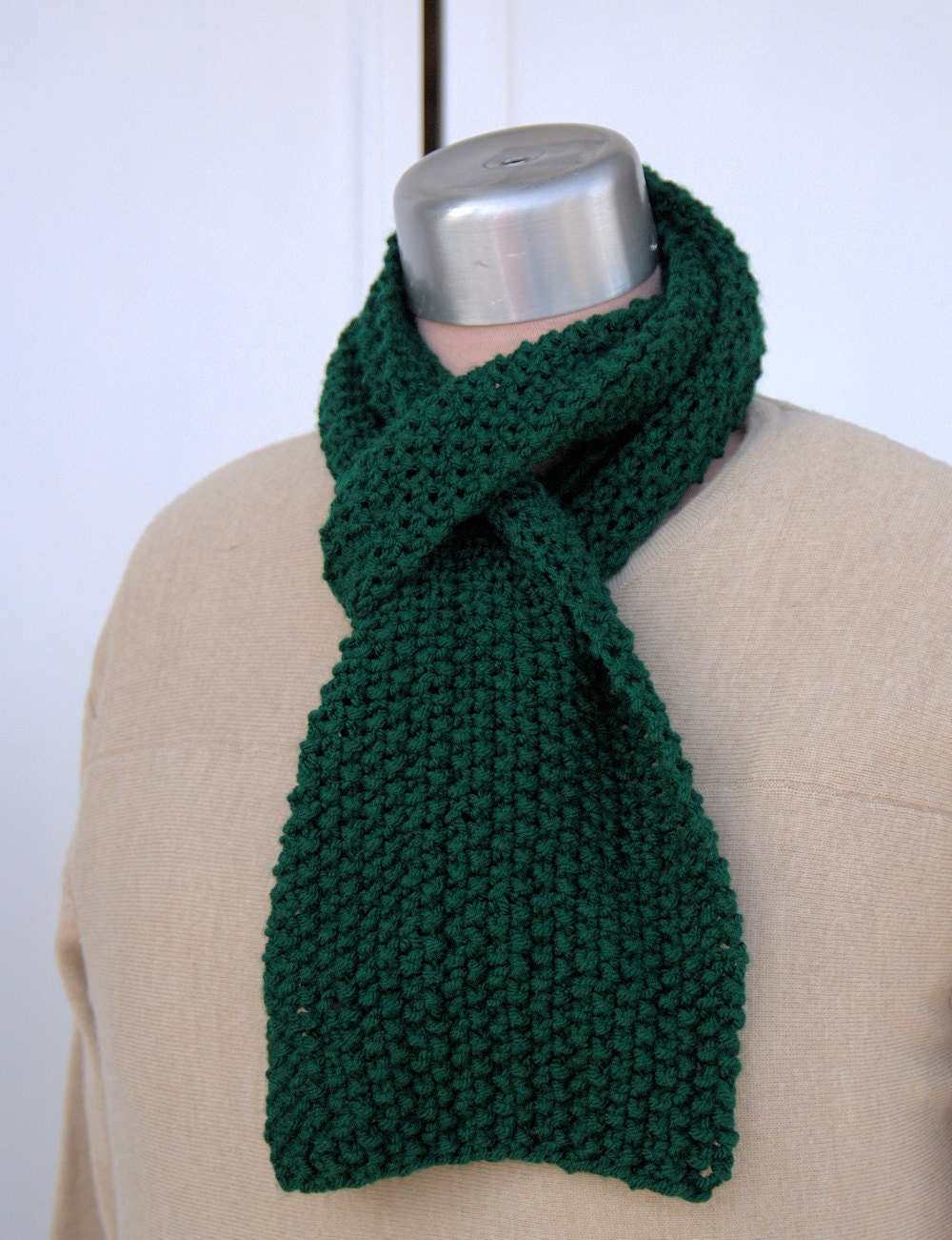 Forest Green Men's Scarf Dark Green Guys Scarf Hand Knit